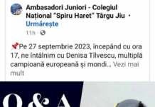 Canotoarea Denisa Tîlvescu se întâlnește cu elevii a două Colegii importante din Tg-Jiu