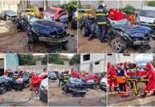 Un tânăr şofer de 21 de ani a făcut prăpăd cu BMW-ul. 5 mașini făcute praf accident