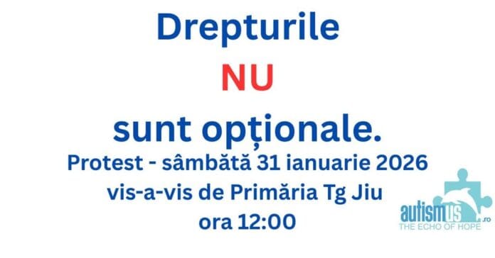 Părinții copiilor cu nevoi speciale protestează în fața Primăriei Târgu Jiu
