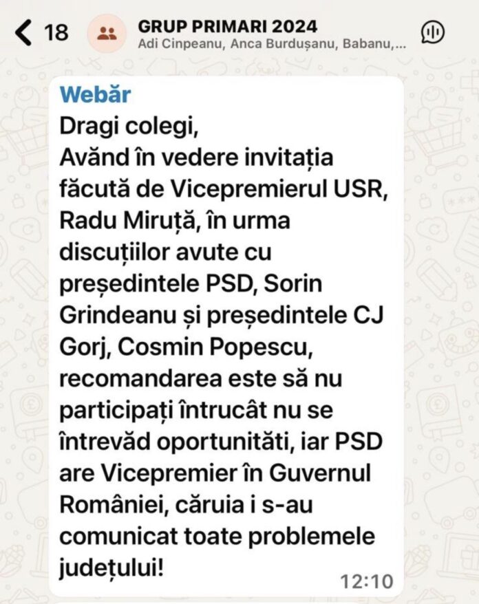 mesaj psd Tensiuni în PSD Gorj după scurgerea unor mesaje interne. Cosmin Popescu cere „resetare” în organizație