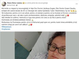 Mesaj emoționant al unei paciente din Gorj pentru medicii care i-au salvat viața: „Veți rămâne în ruga și sufletul meu”