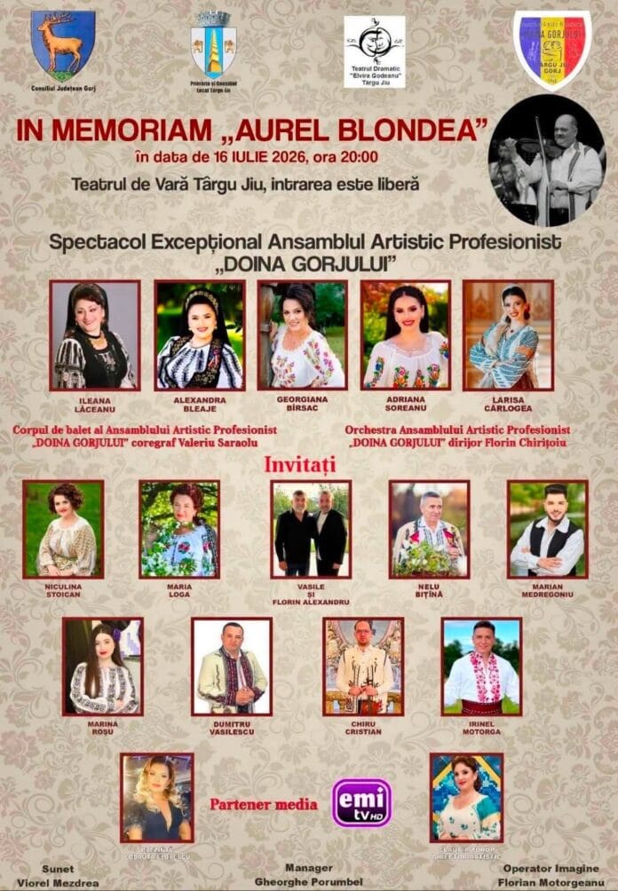 FB_IMG_1783914931598 Spectacol „In Memoriam Aurel Blondea”, la Târgu Jiu. Intrarea este liberă la evenimentul dedicat promovării folclorului gorjenesc